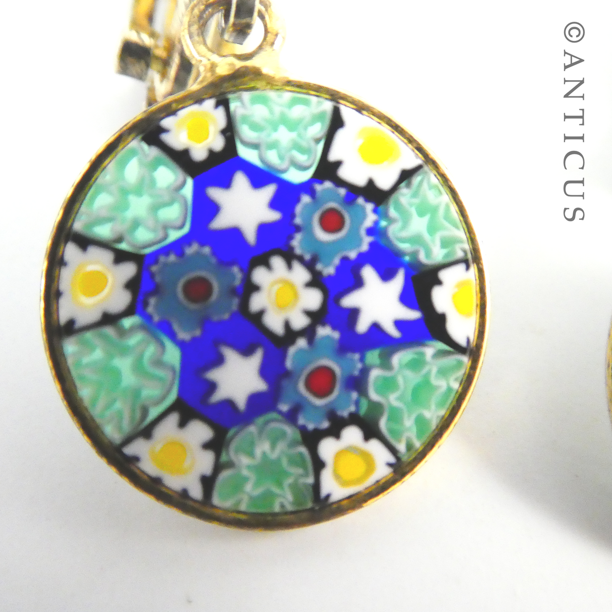 Pair of Art Glass Mille Fiori Earrings.
