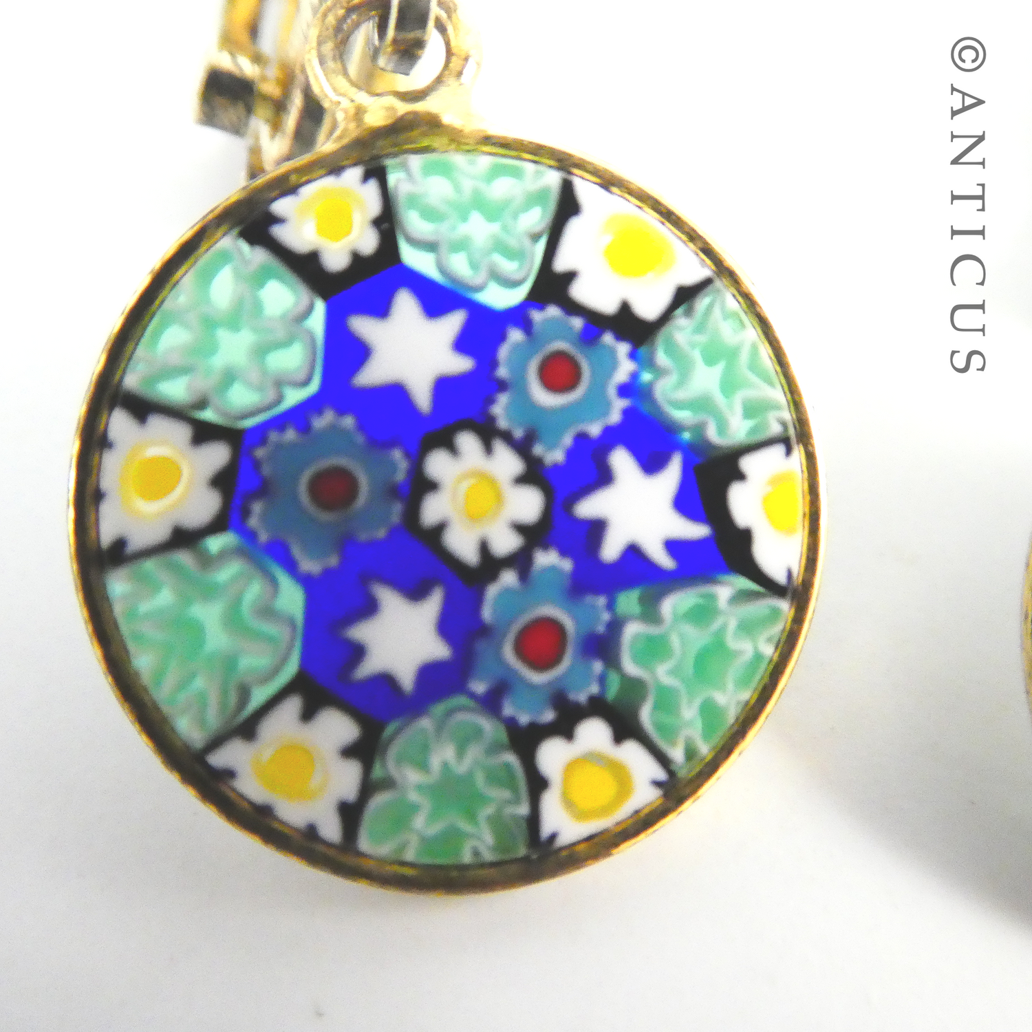 Pair of Art Glass Mille Fiori Earrings.