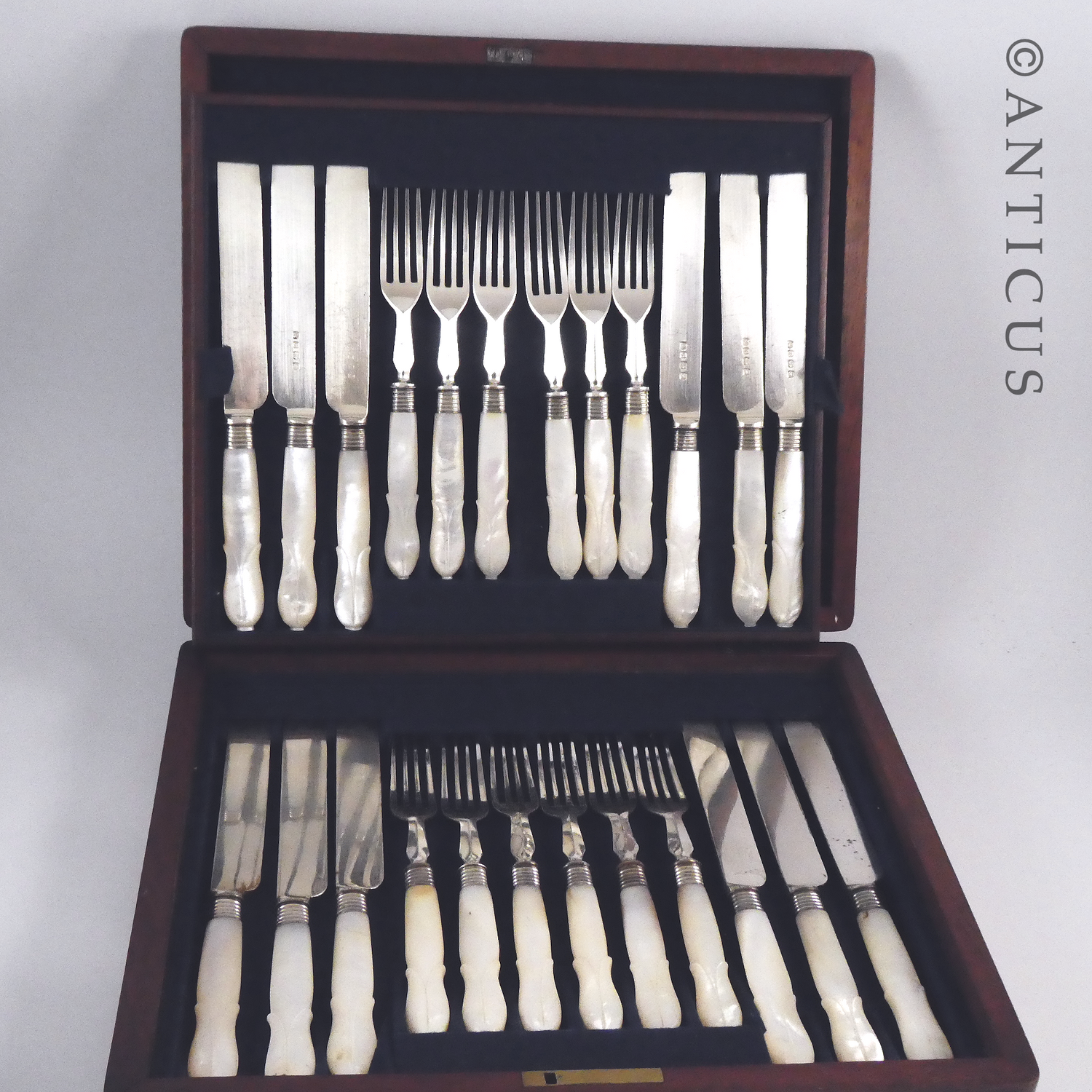 Antique Ten Piece Boxed Fruit Knives and Forks.