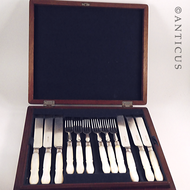 Antique Ten Piece Boxed Fruit Knives and Forks.