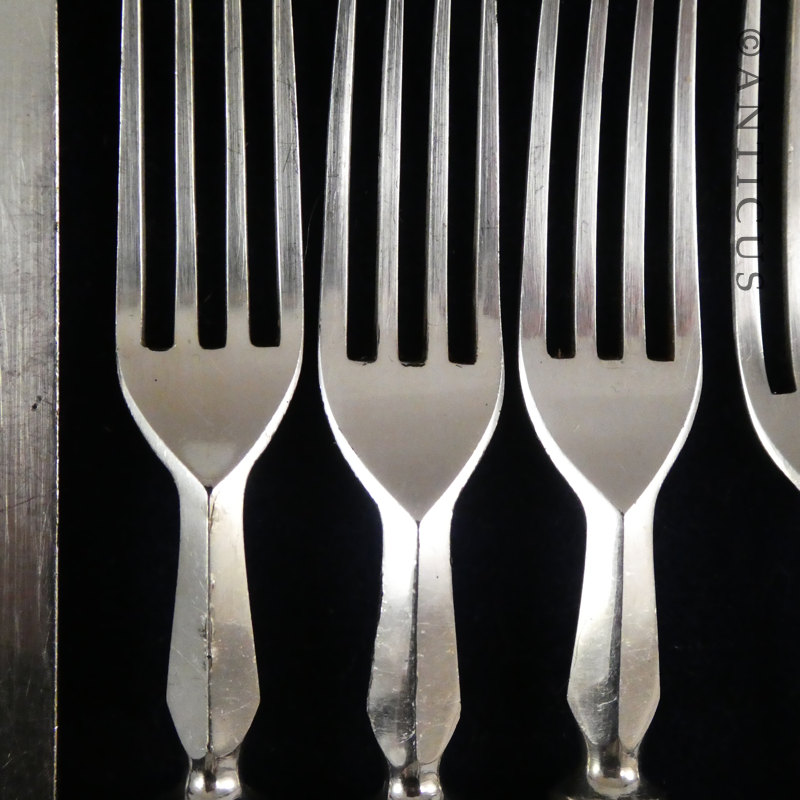 Antique Ten Piece Boxed Fruit Knives and Forks.