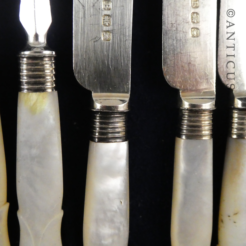 Antique Ten Piece Boxed Fruit Knives and Forks.