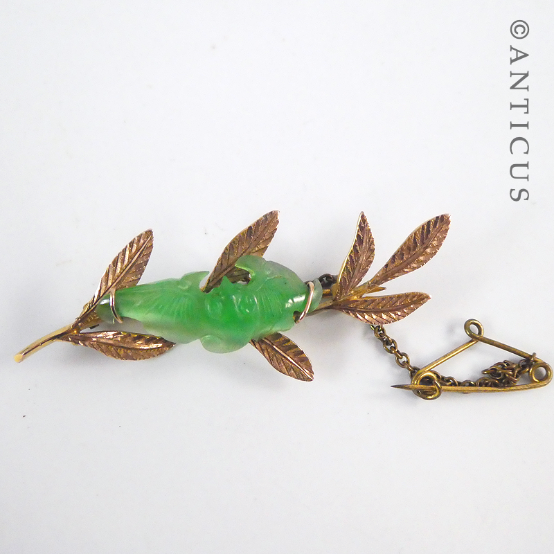 Antique Gold and Jade Bat Brooch.