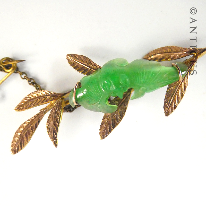 Antique Gold and Jade Bat Brooch.