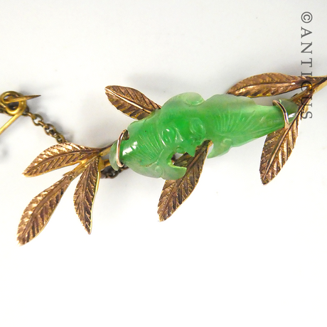 Antique Gold and Jade Bat Brooch.