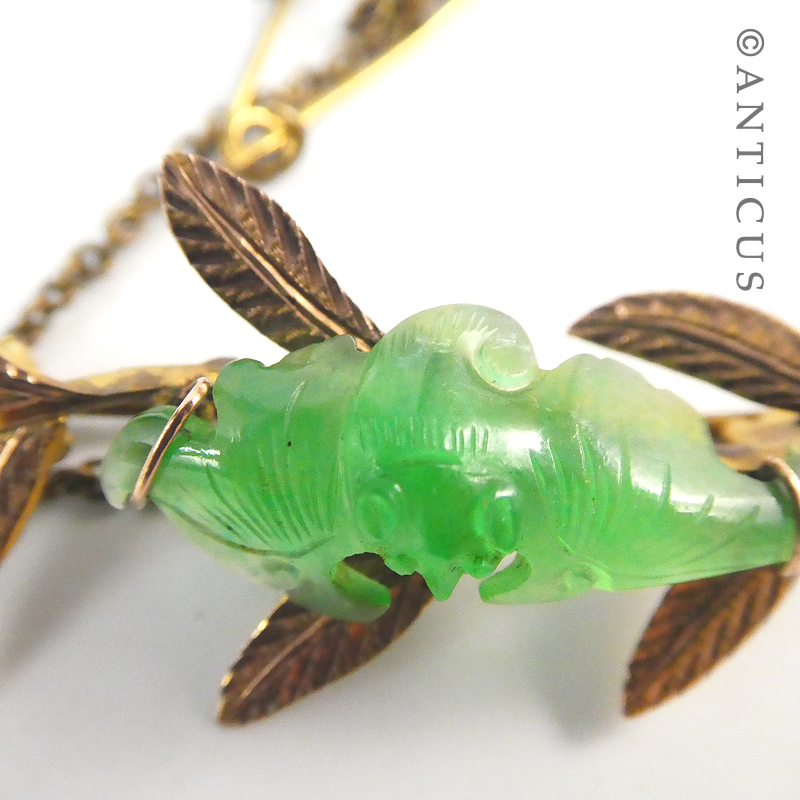 Antique Gold and Jade Bat Brooch.