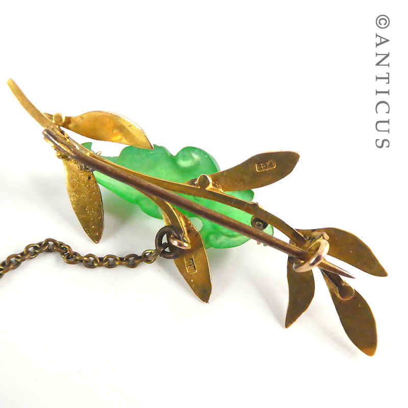 Antique Gold and Jade Bat Brooch.
