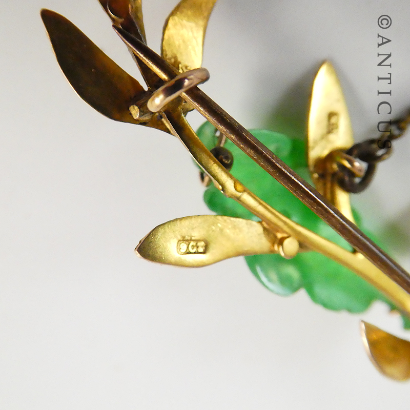 Antique Gold and Jade Bat Brooch.