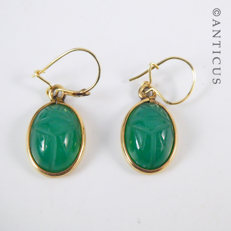 14ct Gold and Carved Chrysoprase Earrings.