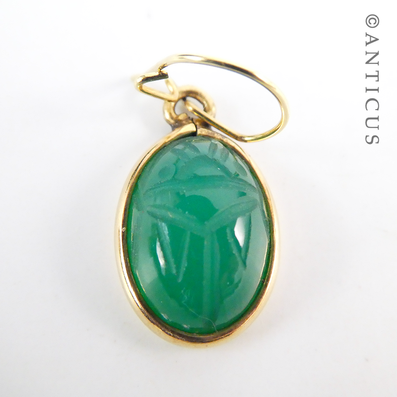 14ct Gold and Carved Chrysoprase Earrings.