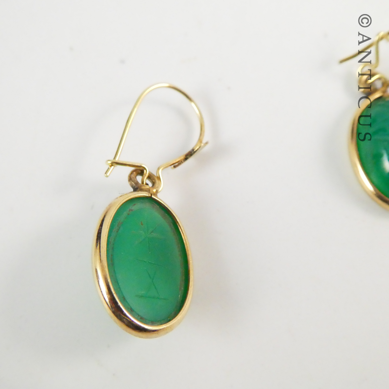 14ct Gold and Carved Chrysoprase Earrings.