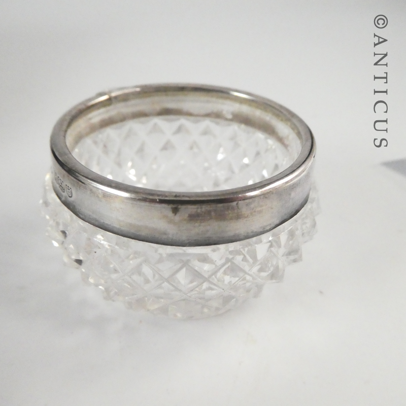 Pair of Salts and Spoons, Antique Crystal and Silver.