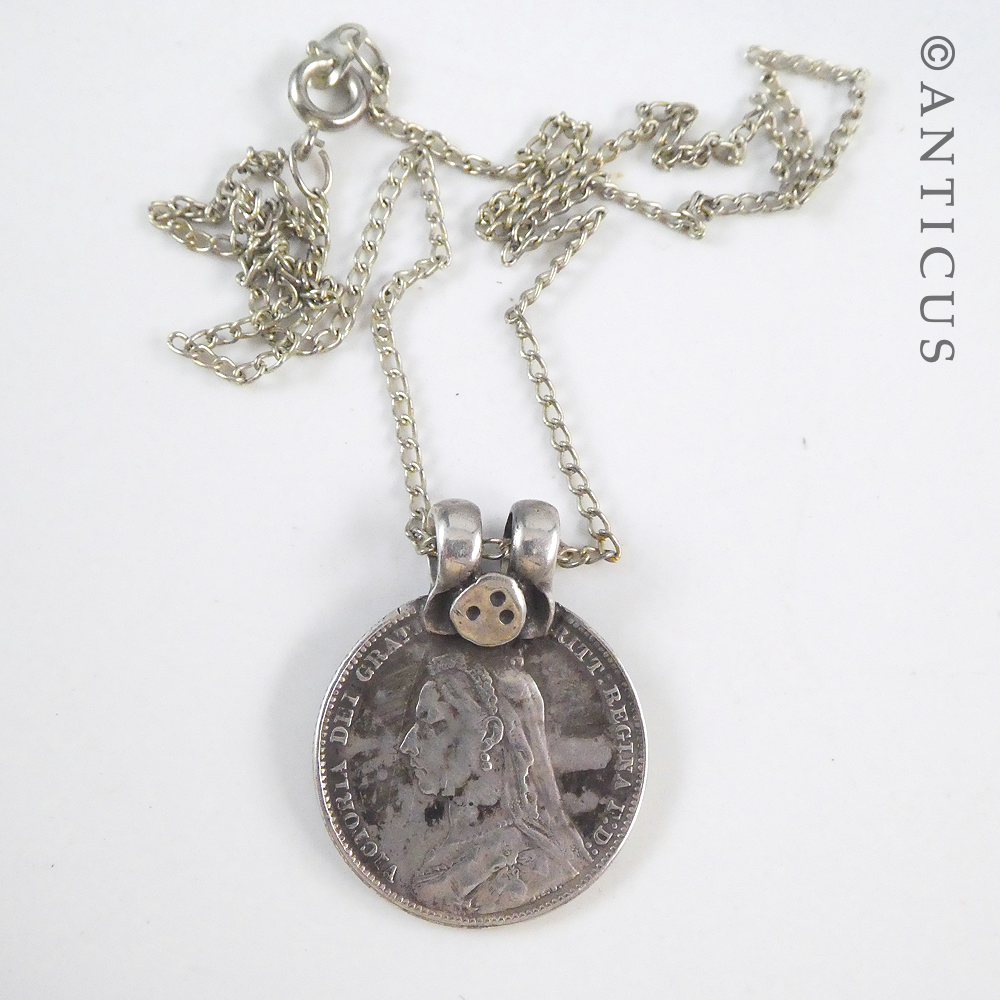 Victorian One Shilling Coin Pendant Necklace.