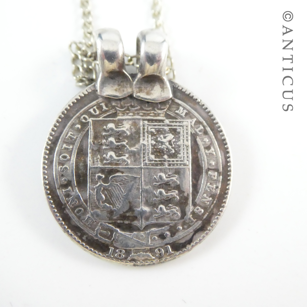 Victorian One Shilling Coin Pendant Necklace.