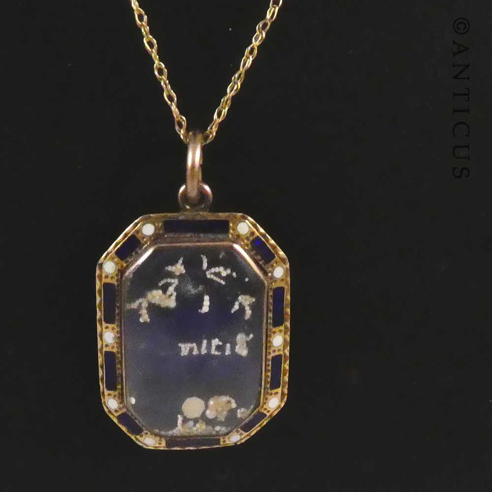 Gold and Enamel Victorian Locket on Chain.