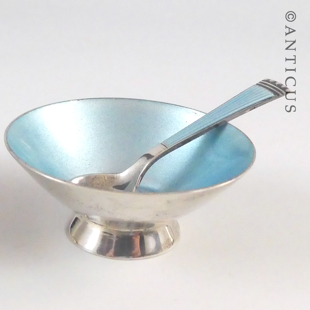 Vintage Boxed Danish Enamel Salts and Spoons.