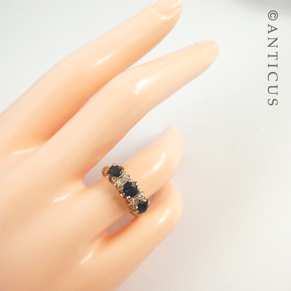 Gold, Sapphire and Diamond Bridge Ring.