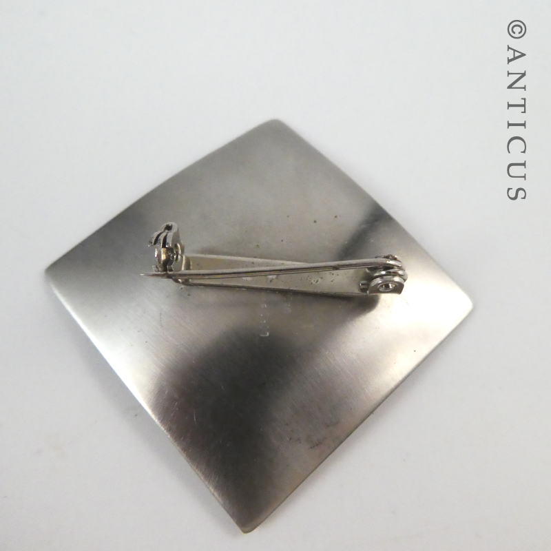 1960s Brushed Steel Brooch, Bloodstone Mounted.