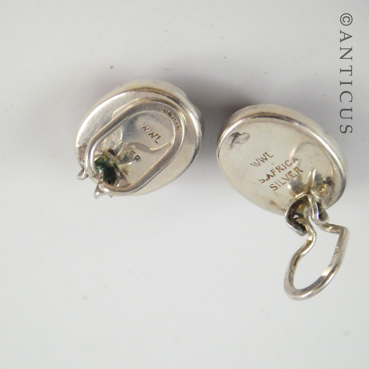 Brick-Coloured Clip Earrings with Silver Mounts.