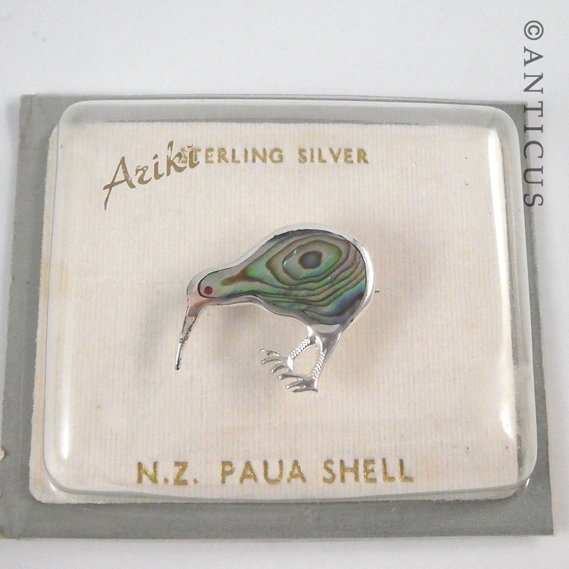 Vintage Silver and Paua Kiwi Brooch.