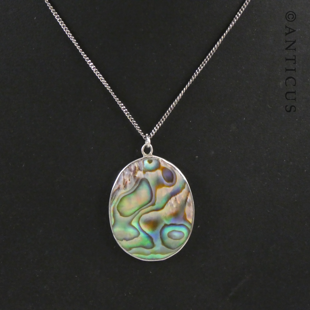 Paua and Silver Pendant on Chain.