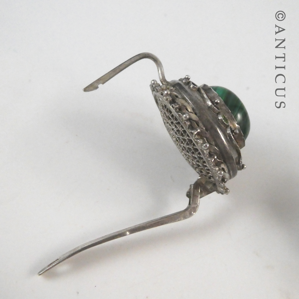 Silver Filgree and Malachite Tribal Earrings.