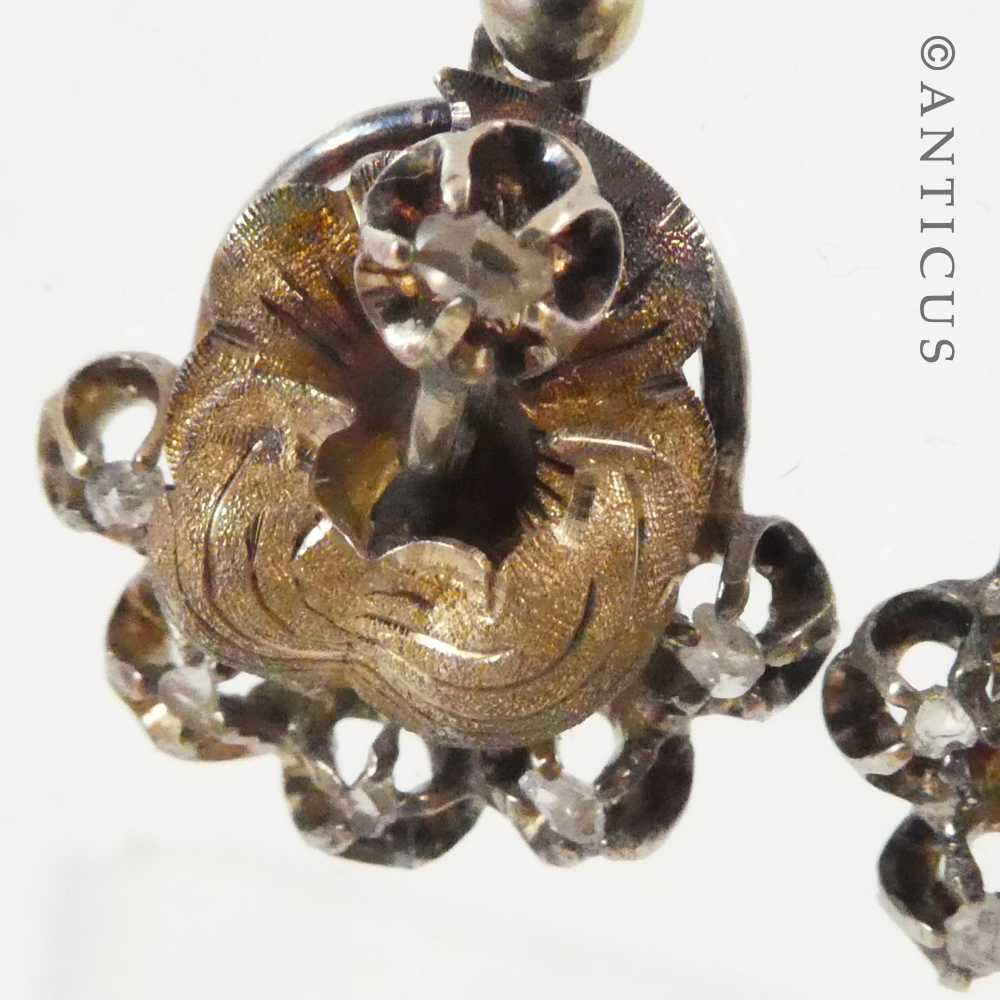 Antique Silver, Gold and Diamond Earrings.