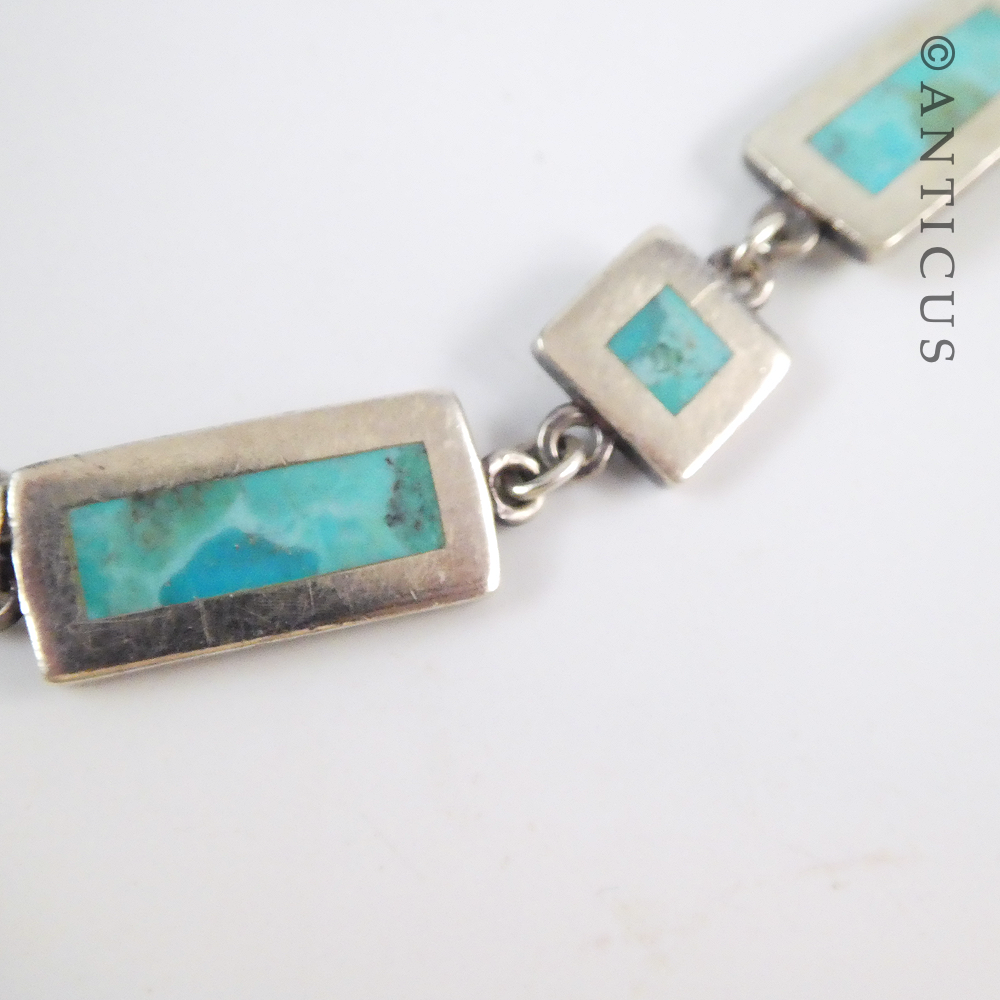 Silver Bracelet with Turquoise Panels.