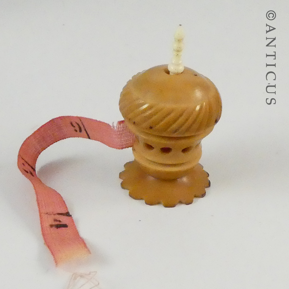 Antique Coquilla Nut Tape Measure Case.