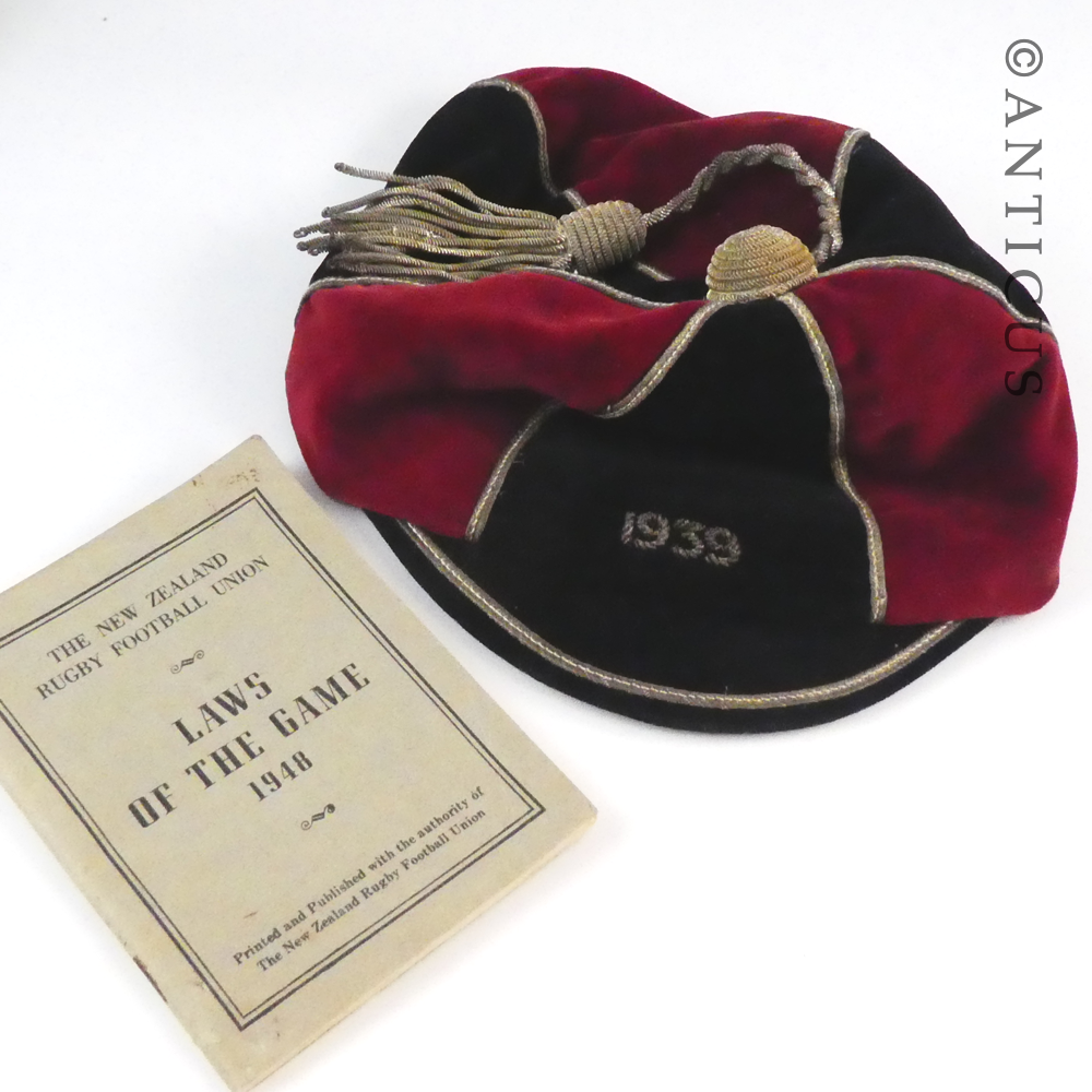 Velvet and Gold Rugby Cap, 1939 and Rule Book.