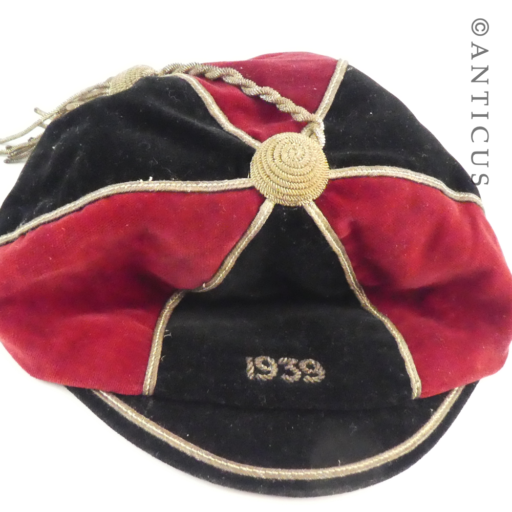 Velvet and Gold Rugby Cap, 1939 and Rule Book.
