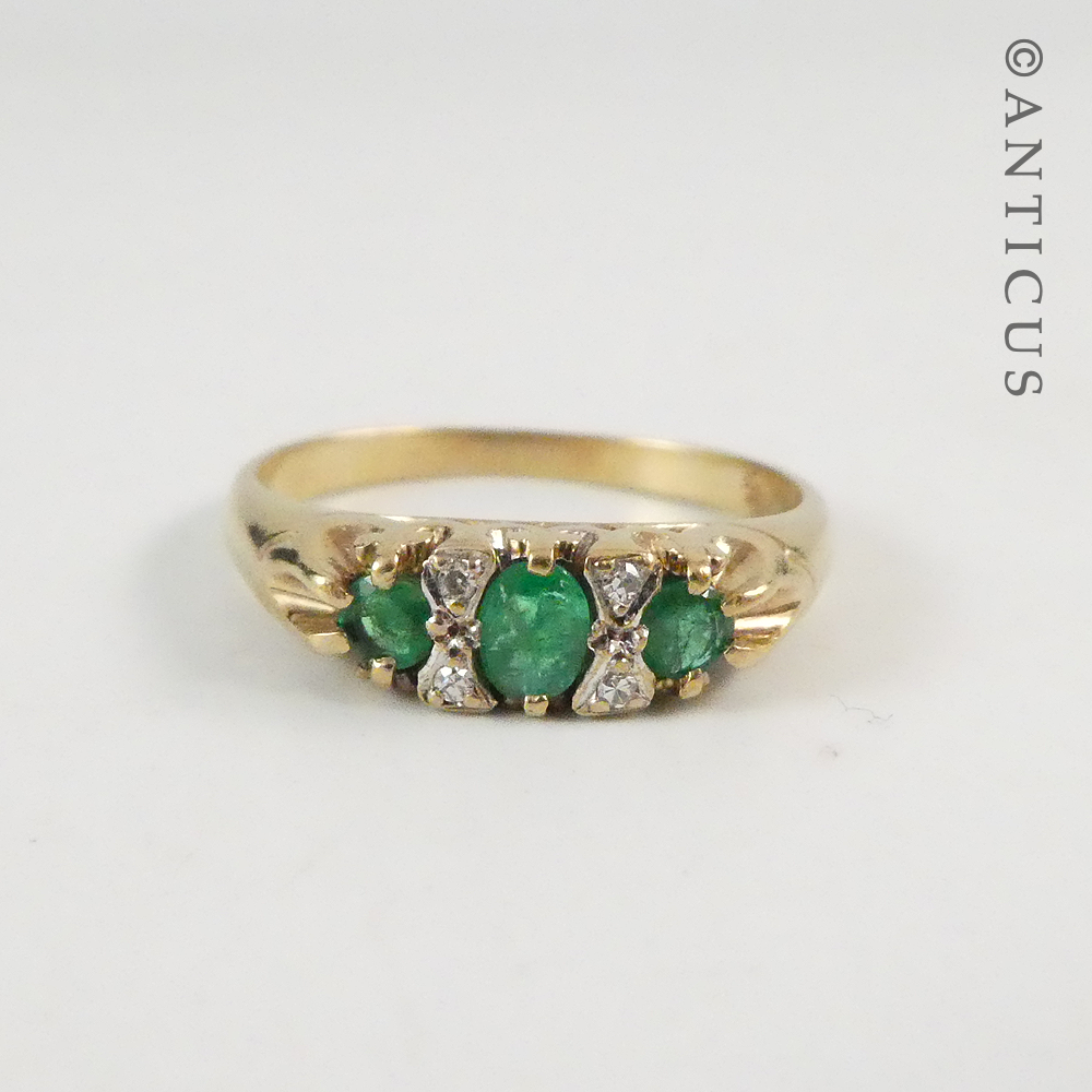 Gold, Emerald and Diamond Small Bridge Ring.
