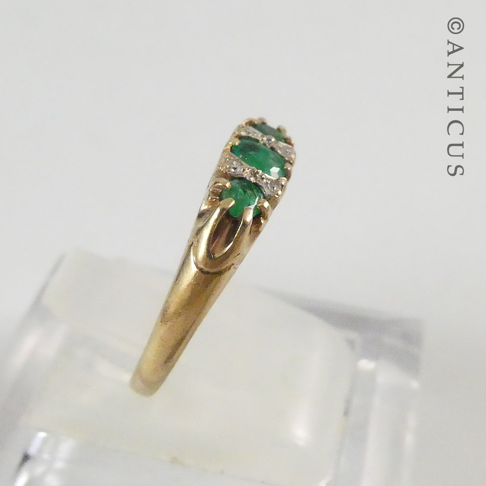 Gold, Emerald and Diamond Small Bridge Ring.
