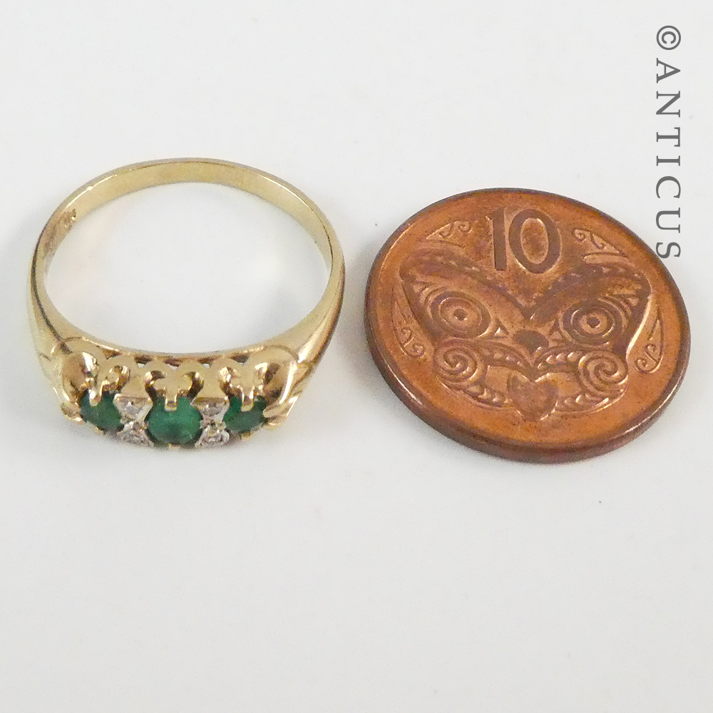 Gold, Emerald and Diamond Small Bridge Ring.