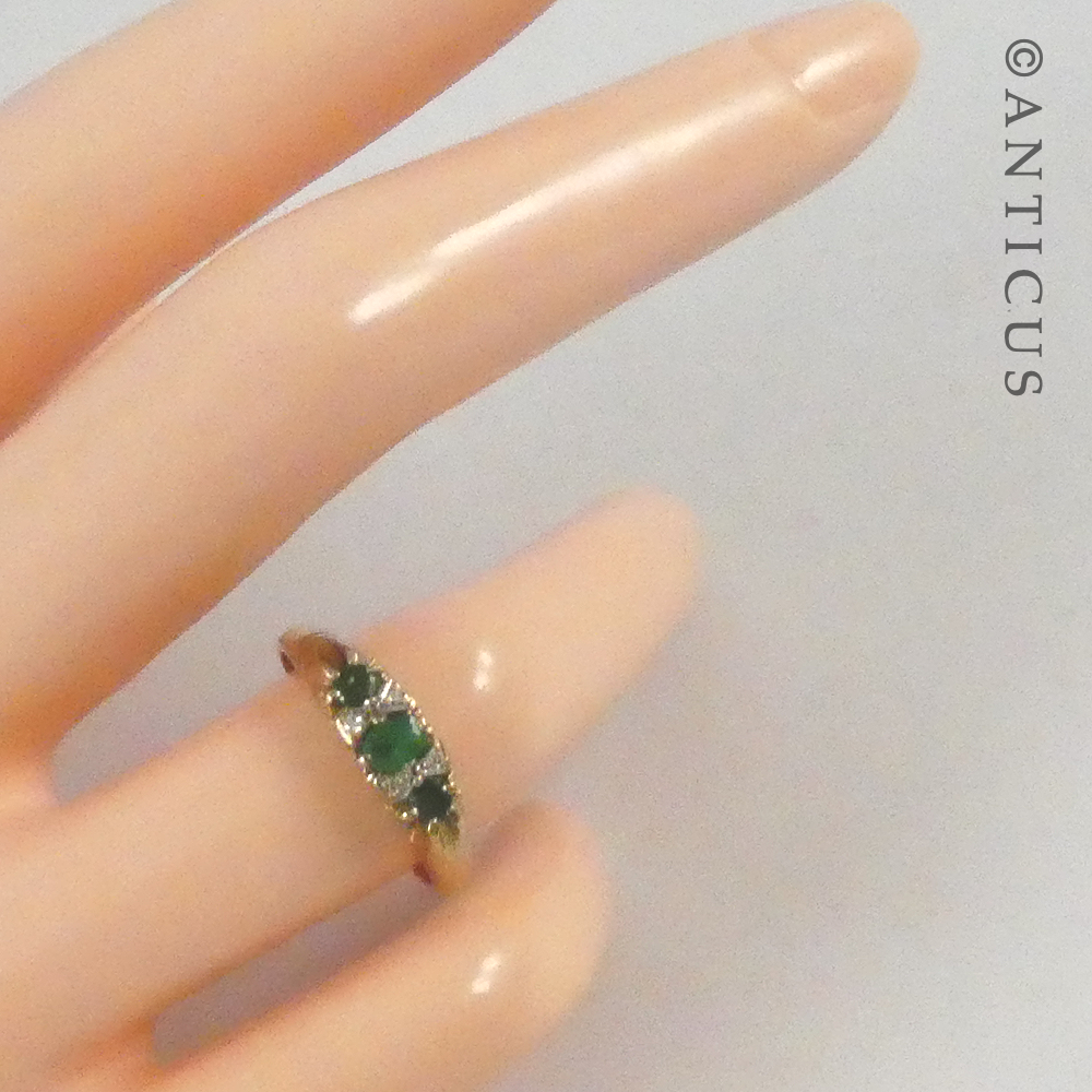 Gold, Emerald and Diamond Small Bridge Ring.