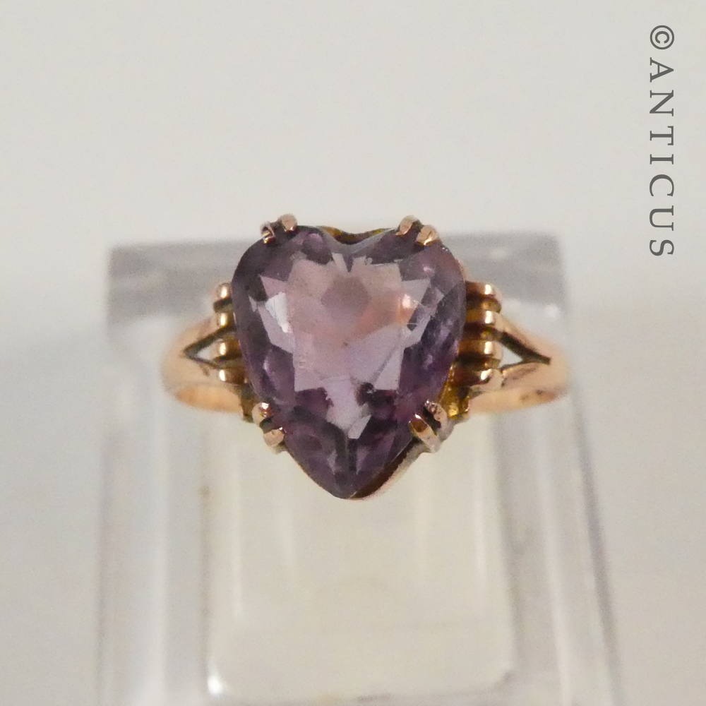 Vintage Rose Gold and Amethyst Heart Ring.