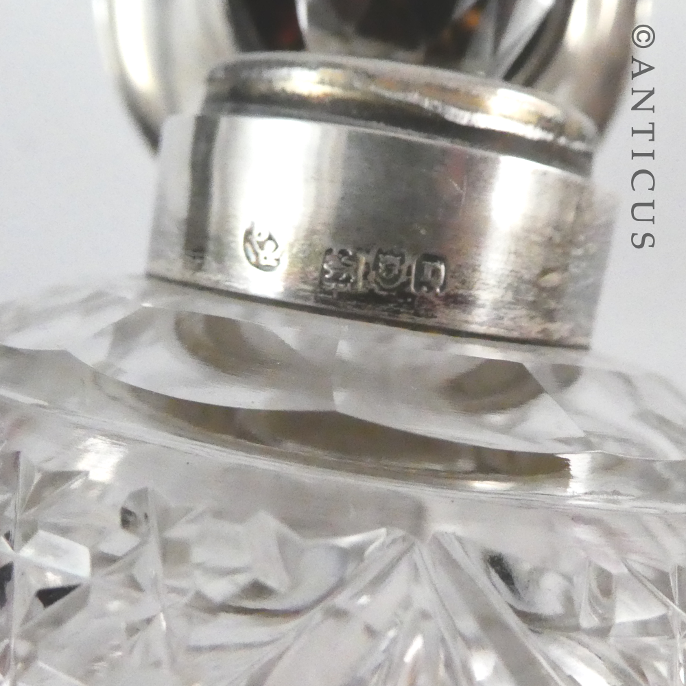 Silver and Tortoiseshell Lidded Crystal Scent Bottle.