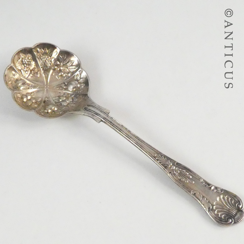 Small Embossed Berry Spoon, Silver Plate.