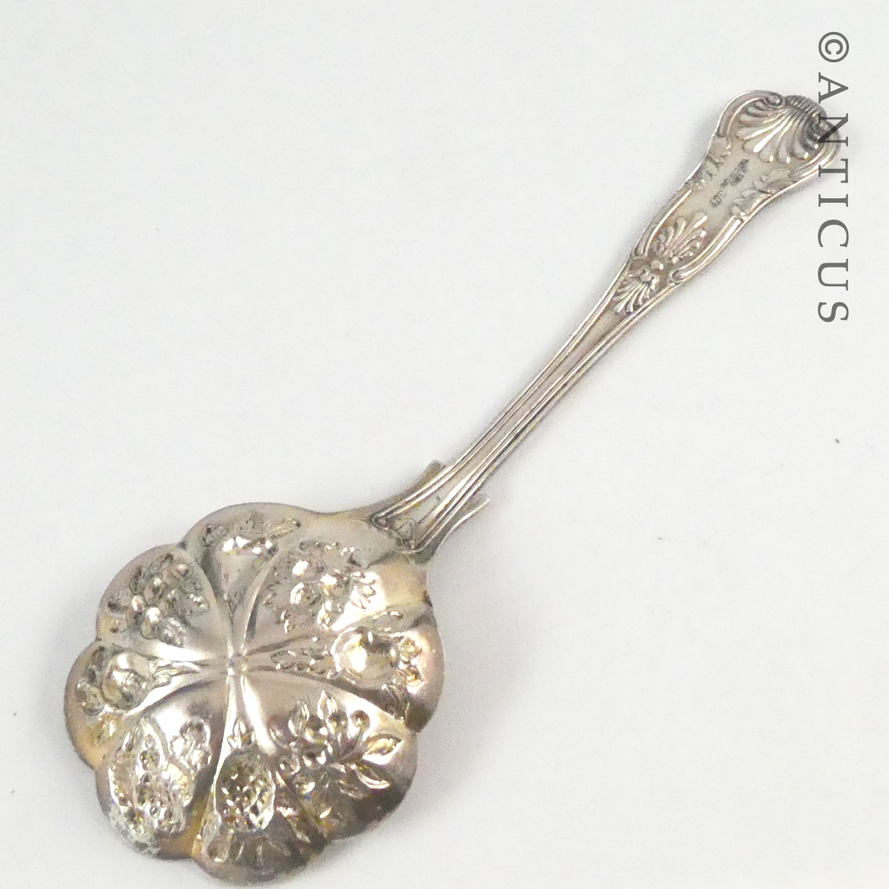 Small Embossed Berry Spoon, Silver Plate.