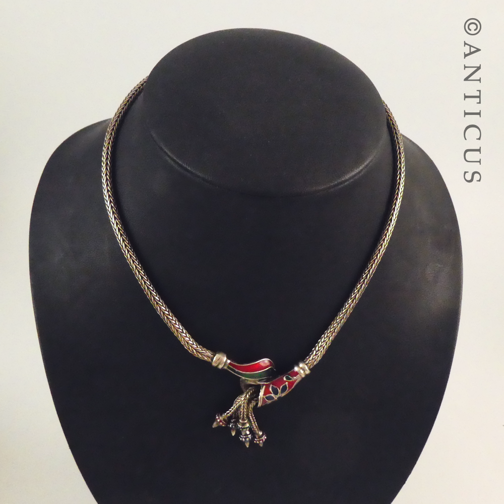 Silver Snake Chain wirh Enamel Pendant.