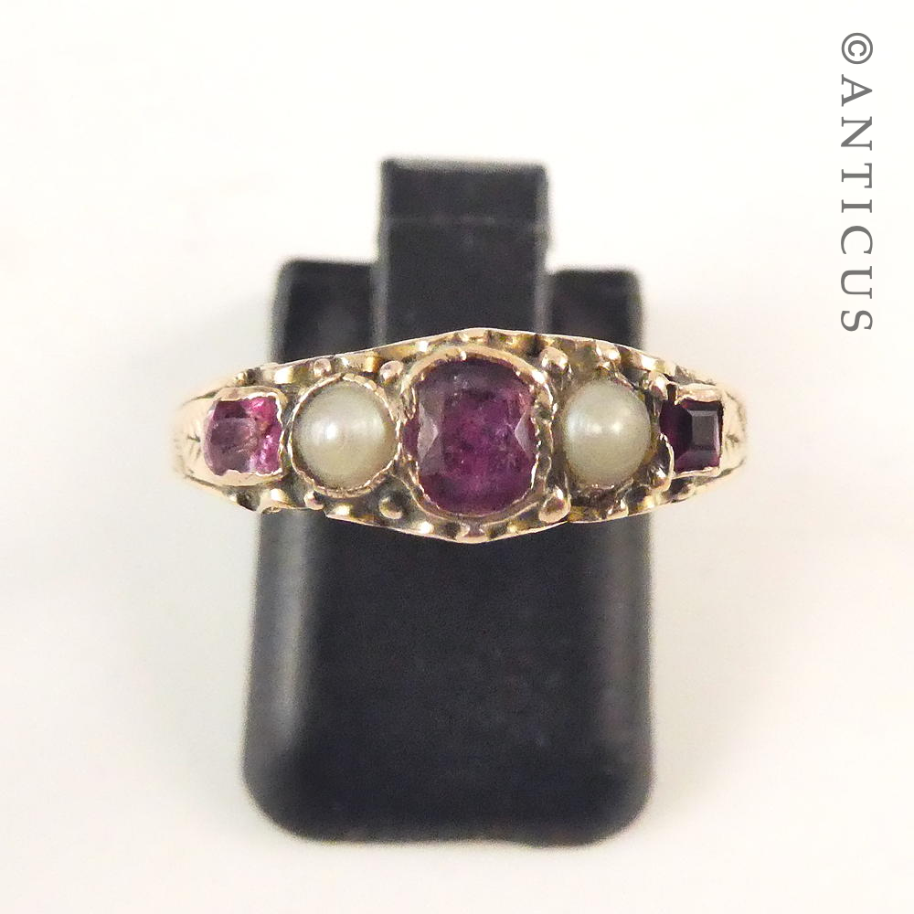 Antique Ruby and Pearl Gold Ring.