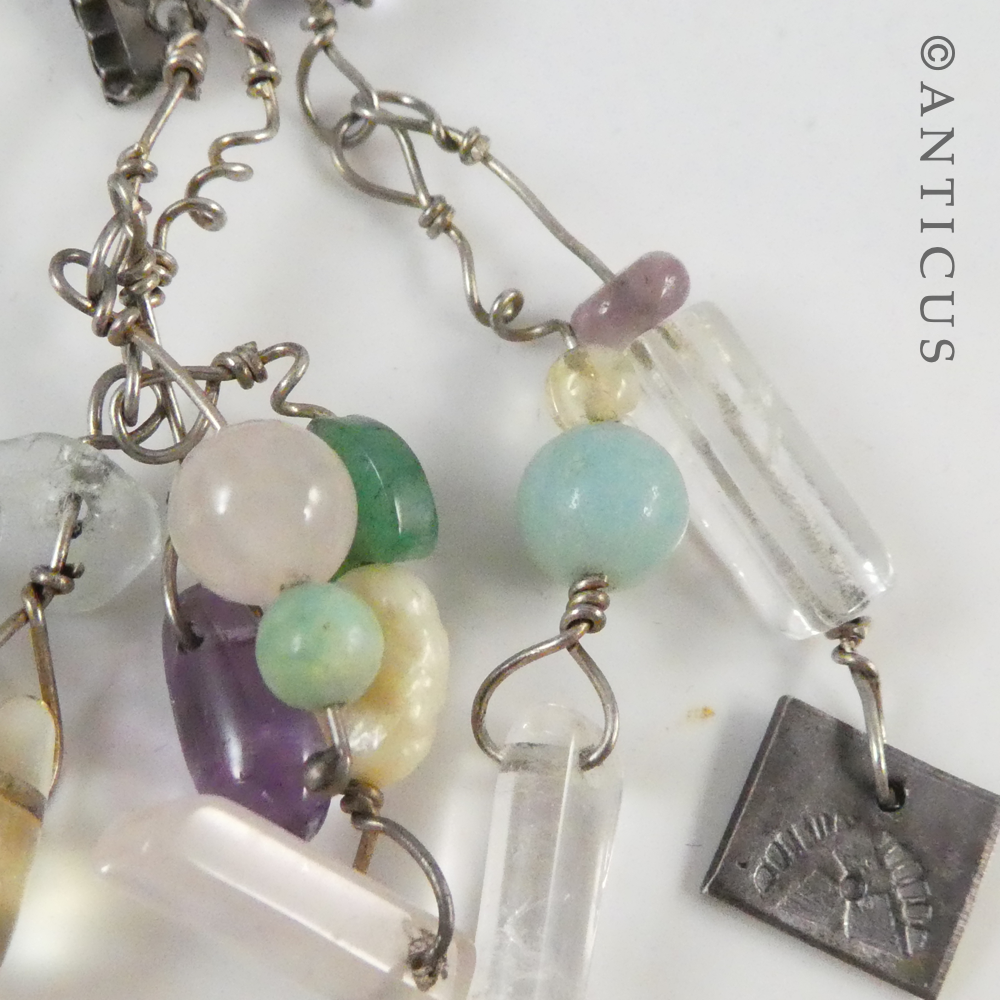 Pair Sterling Silver Semi-Circle Earrings with Dangles.