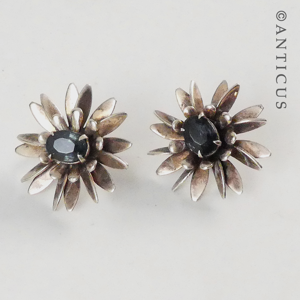 Vintage Silver Earrings, Flower Design.
