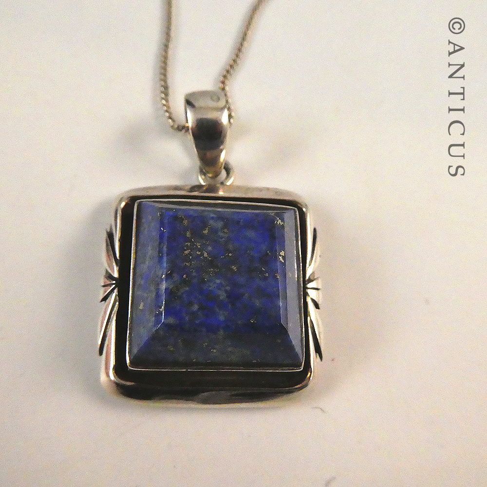 Sterling Silver and Lapis Pendant on Chain.