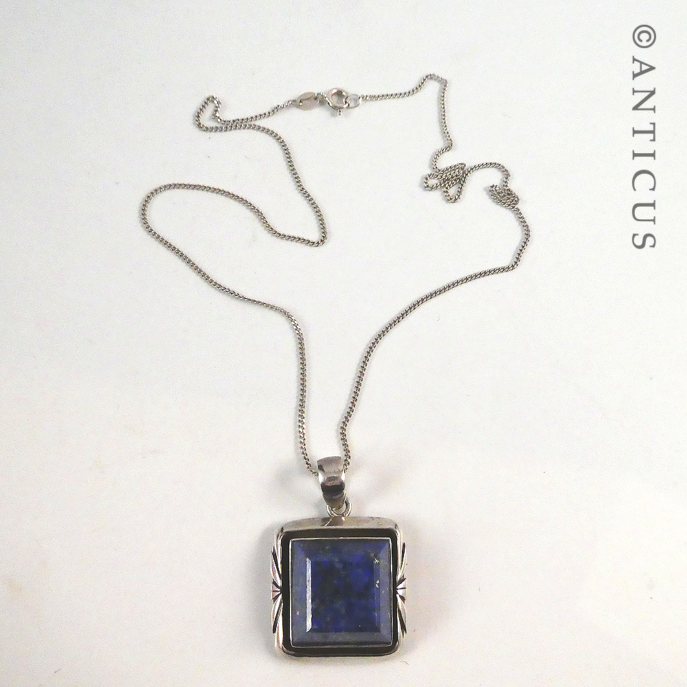 Sterling Silver and Lapis Pendant on Chain.