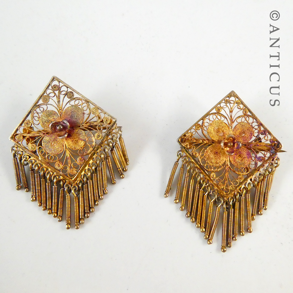Pair of Antique Tassel Brooches, Silver Gilt.