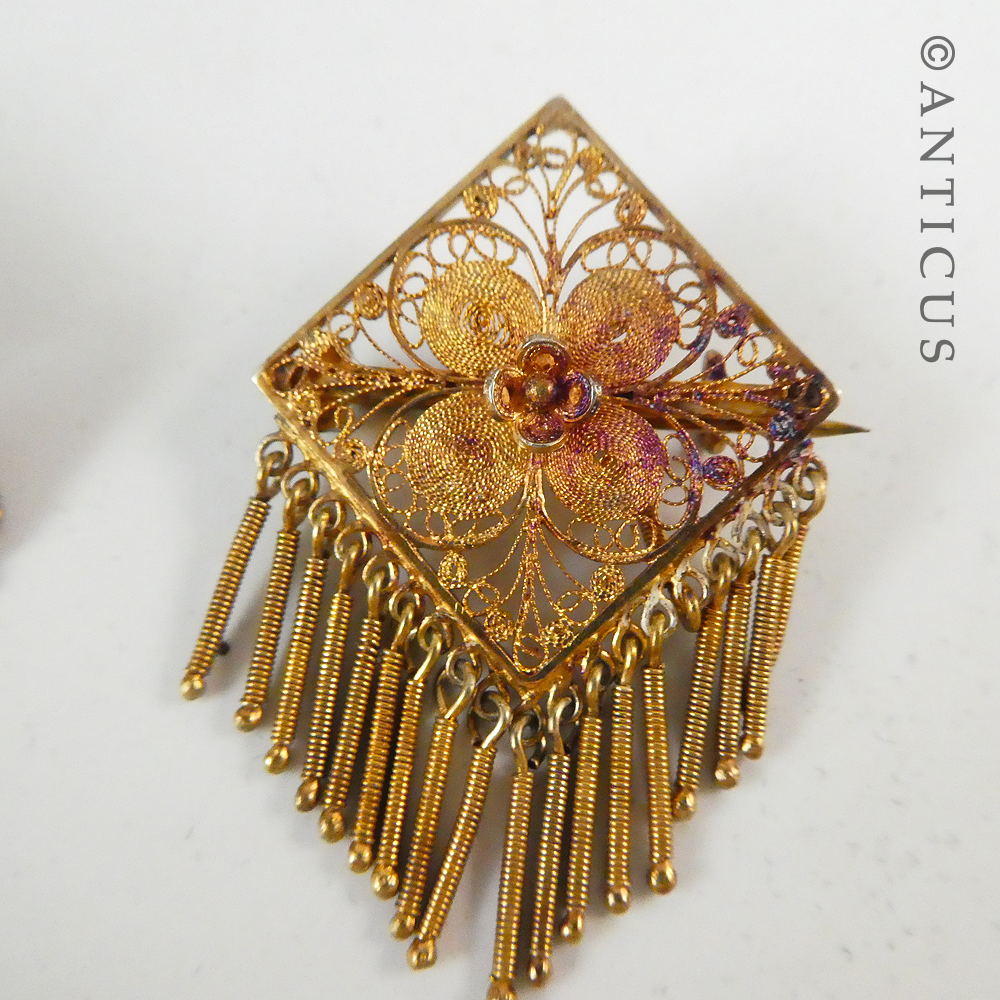 Pair of Antique Tassel Brooches, Silver Gilt.