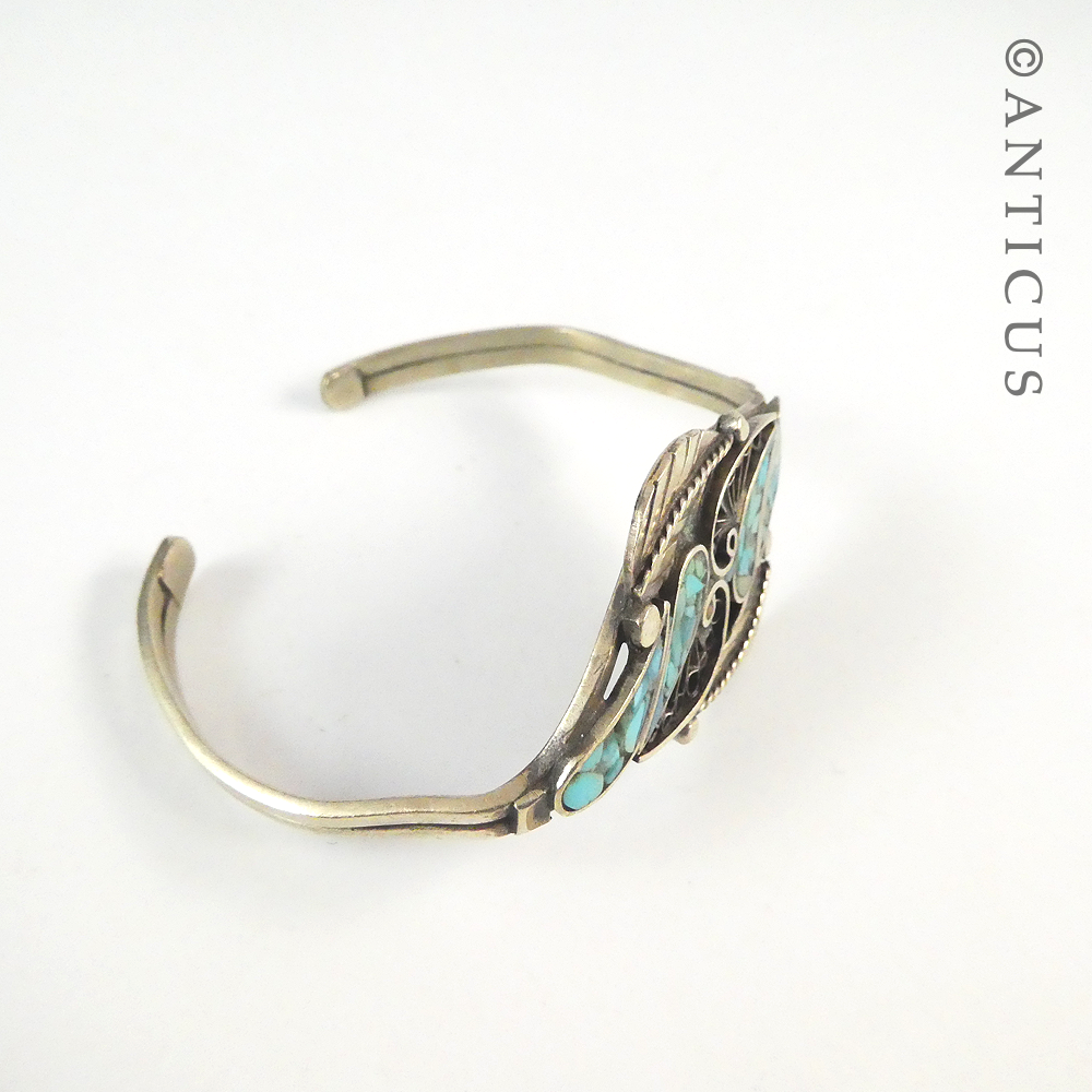 Turquoise Decorated Cuff Bangle.