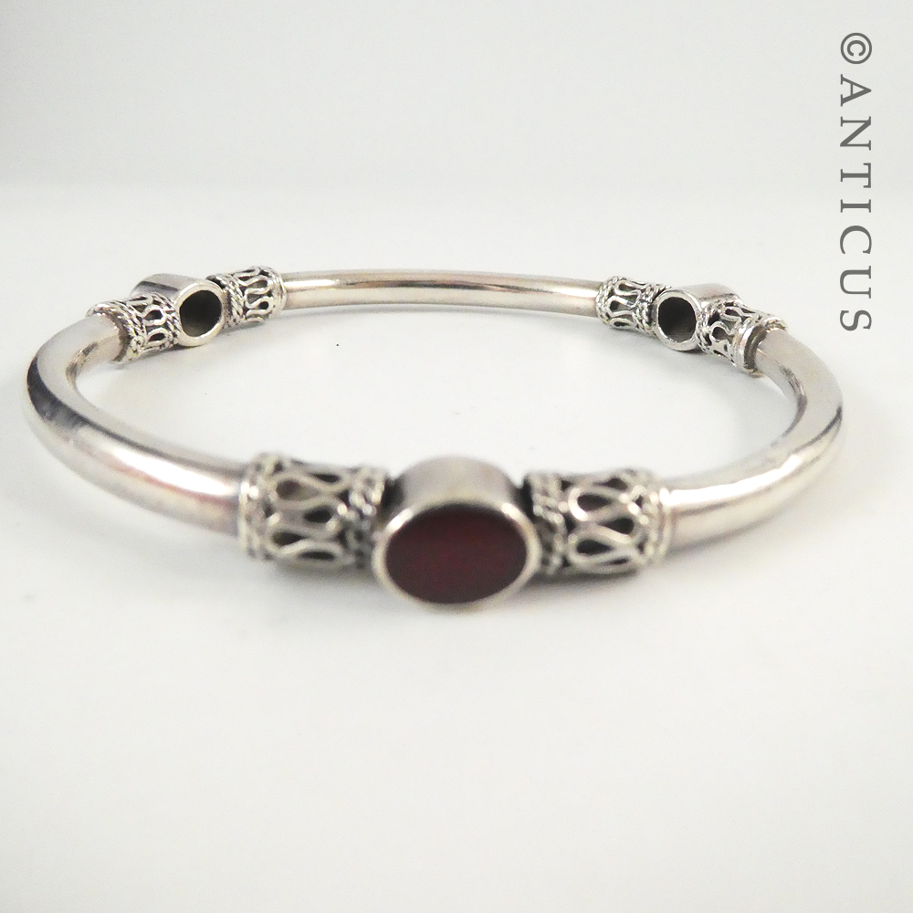 Sterling Silver Bangle, with Three Carnelians.