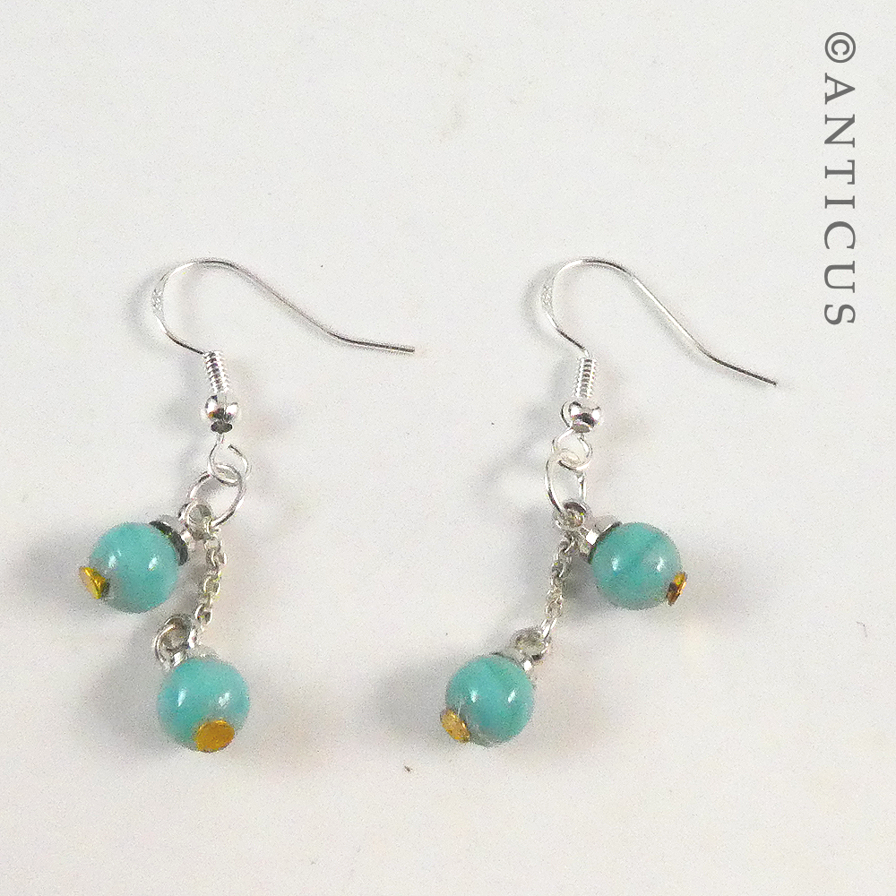 Pair of Drop Earrings, Turquoise Beads.